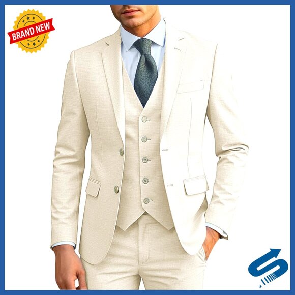 Slim Fit 3-Piece Suit Set Jacket Vest Pants Formal Wedding Prom